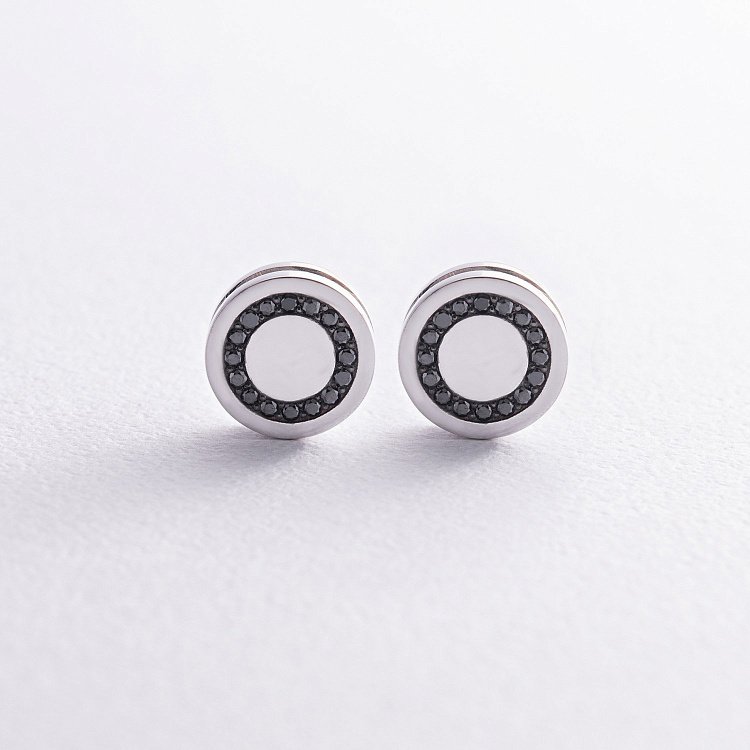 Золотые серьги - пусеты с черными бриллиантами 334461122 от ювелирного магазина Оникс