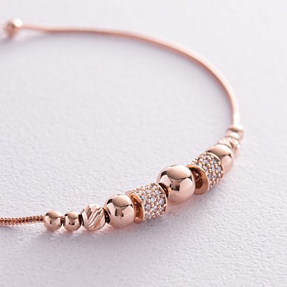 Браслет "Шарики" в красном золоте (фианиты) б05193 №3
