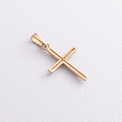 Крестик в желтом золоте (фианиты) п04029 №2