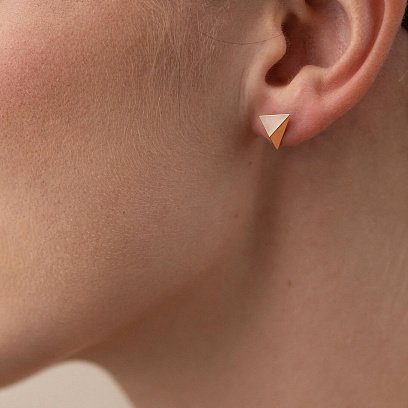 Серьги - пусеты "Пирамида" в красном золоте с08091 №2