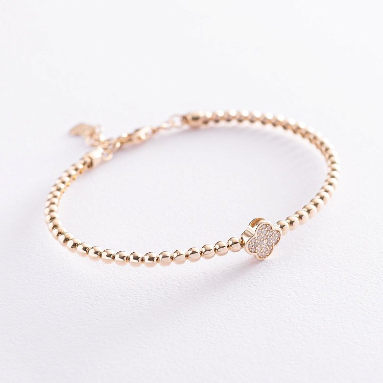 Шариковый золотой браслет "Клевер" (фианит) б04502 от ювелирного магазина Оникс