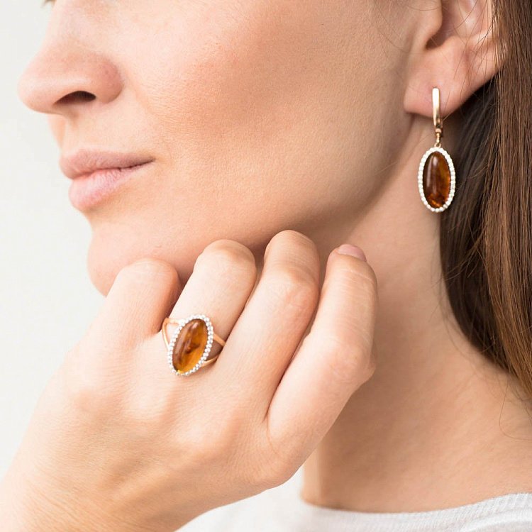 Золота каблучка (бурштин, фіаніт) к05606 від ювелірного магазину Онікс - 4