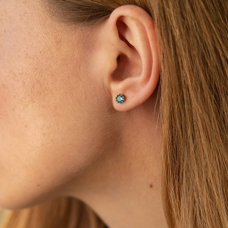 Серебряные серьги - пусеты (голубые и желтые камни) 309 от ювелирного магазина Оникс - 3