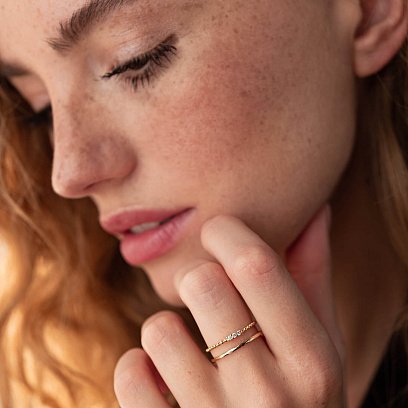 Двойное кольцо "Мириам" с фианитами (желтое золото) к07114 №4