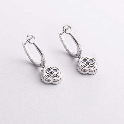 Золоті сережки "Конюшина" (діаманти, сапфіри) сб0553mi №3