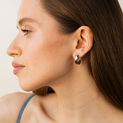 Сережки - кільця "Грані" в білому золоті с09367 №4