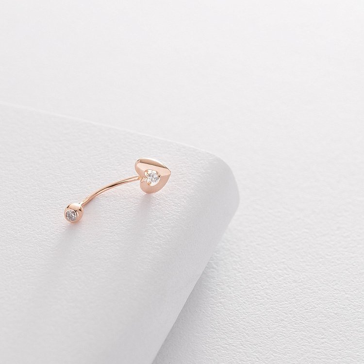 Золотий пірсинг в пупок "Сердечко" (фіаніт) пир00227 від ювелірного магазину Онікс