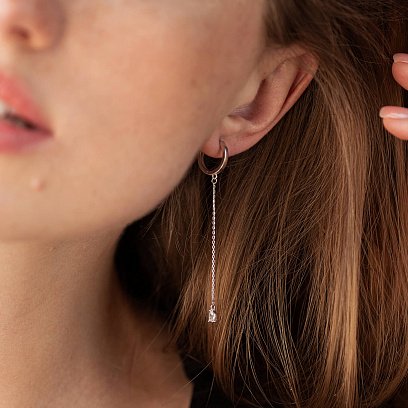 Серьги - кольца "Капельки"  с фианитами (белое золото) с08350 №9