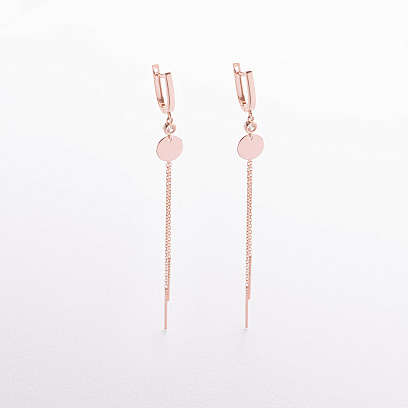 Сережки "Монетки" у червоному золоті (фіаніти) с09665