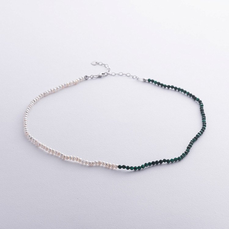 Серебряное колье "Жемчужинки и малахит" 181285 от ювелирного магазина Оникс - 8