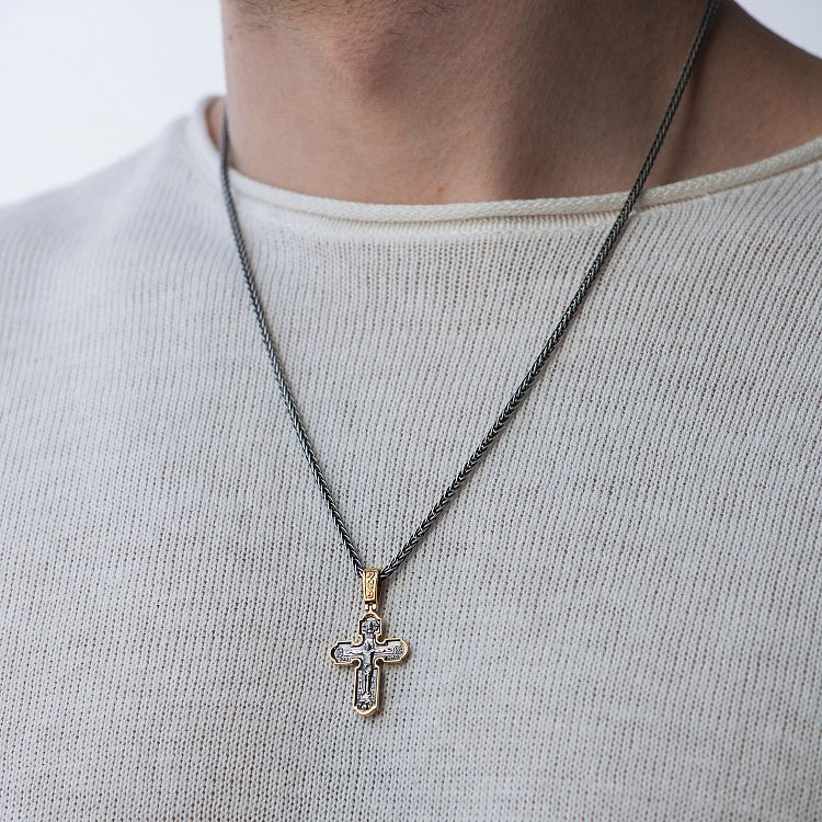 Срібний хрестик з чорнінням і позолотою 132855 - 1 Срібний хрестик з чорнінням і позолотою 132855 від ювелірного магазину Онікс - 1