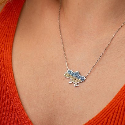 Кольє "Карта України" у сріблі (блакитні, жовті фіаніти) 4034-2563 №2