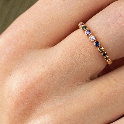 Кольцо с разноцветными фианитами (красное золото) к07133 №4