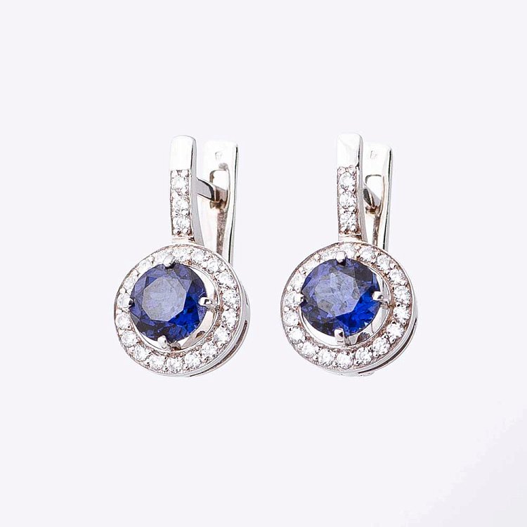 Золотые серьги с сапфирами и фианитами 14048624 от ювелирного магазина Оникс - 1