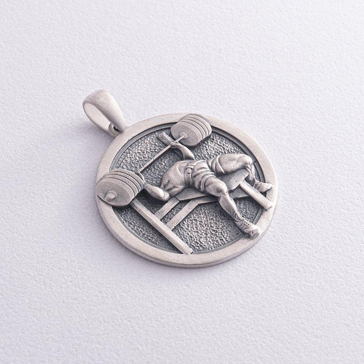 Серебряный кулон "Спортсмен со штангой" (возможна гравировка) 133216 от ювелирного магазина Оникс - 4