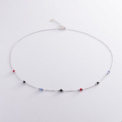 Срібне кольє (різнокольорові фіаніти) 181009