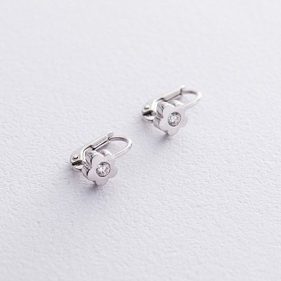 Детские золотые серьги "Цветочки" с фианитами с05891