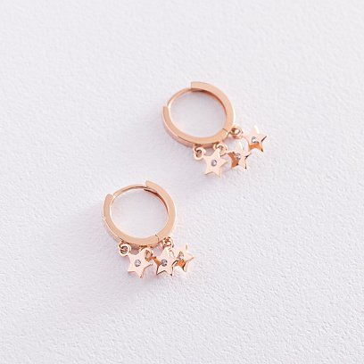Золотые серьги - кольца "Звездочки" с фианитами с07477