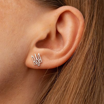 Золоті сережки-пусети "Герб України - Тризуб" с07943 №3