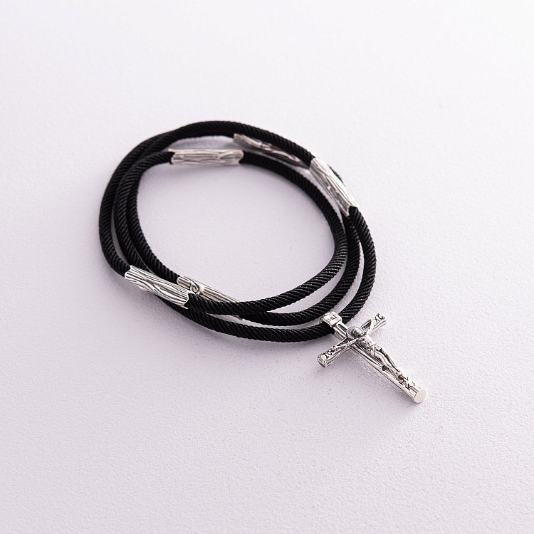 Православний срібний хрест "Розп'яття. Спаси та Збережи" на шнурку 846 від ювелірного магазину Онікс