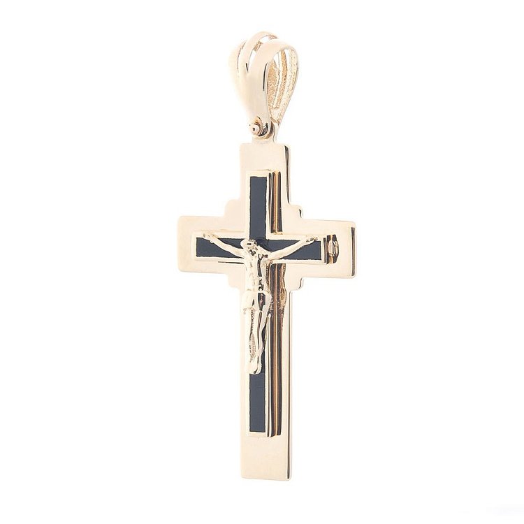 Золотий хрестик з розп'яттям (емаль) п03072 від ювелірного магазину Онікс