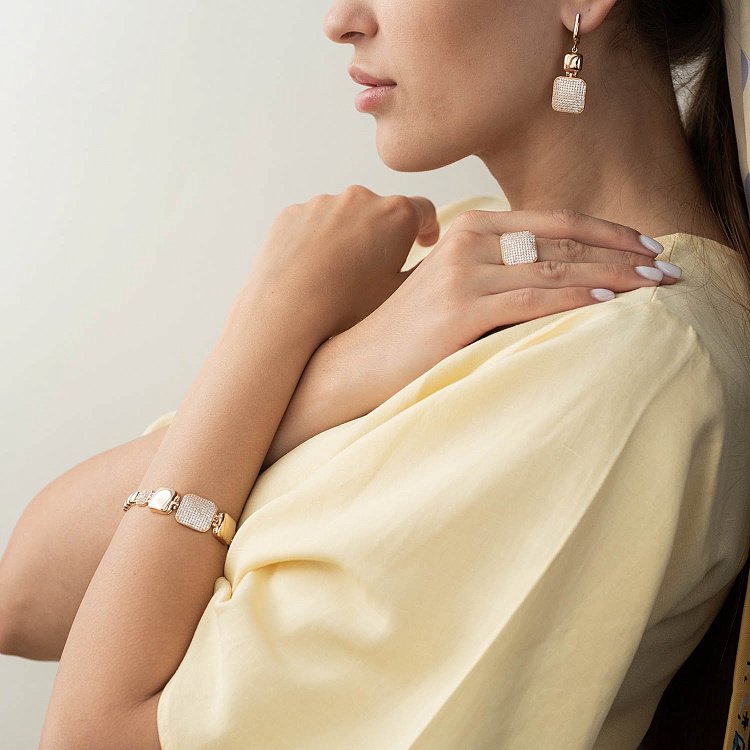 Золотий браслет з фіанітами б04078 від ювелірного магазину Онікс - 2