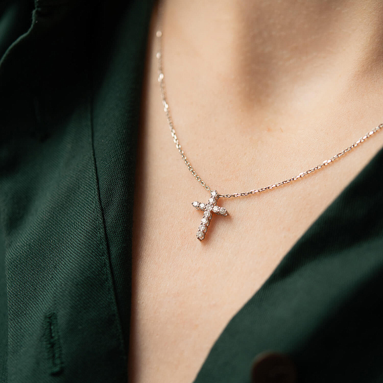 Золотое колье "Крестик" с бриллиантами 738331121 от ювелирного магазина Оникс - 9