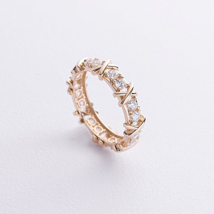 Каблучка "Rosie" з фіанітами (жовте золото)  к05890 від ювелірного магазину Онікс