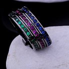 Оксидированное тройное кольцо с цветными фианитами к02637 от ювелирного магазина Оникс - 5