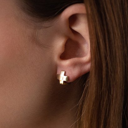 Серьги "Крестики" в желтом золоте с06954 №4