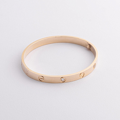 Жорсткий браслет "Love" з фіанітами (жовте золото) б04654 №4