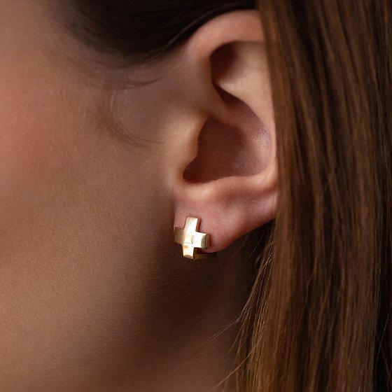 Серьги "Крестики" в желтом золоте с06954 №4