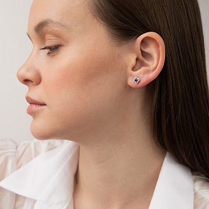 Золотые серьги - пусеты "Клевер" (бриллианты, сапфиры) сб0631ca №4