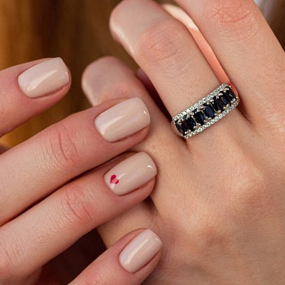 Серебряное кольцо с синт. сапфирами и фианитами 1823/1р-NSPH №4