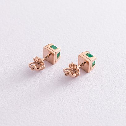 Золотые серьги - пусеты "Фиби" с изумрудами 23179 №4
