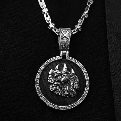 Срібний кулон "Ведмідь" з ебеновим деревом та фіанітами  947 №15