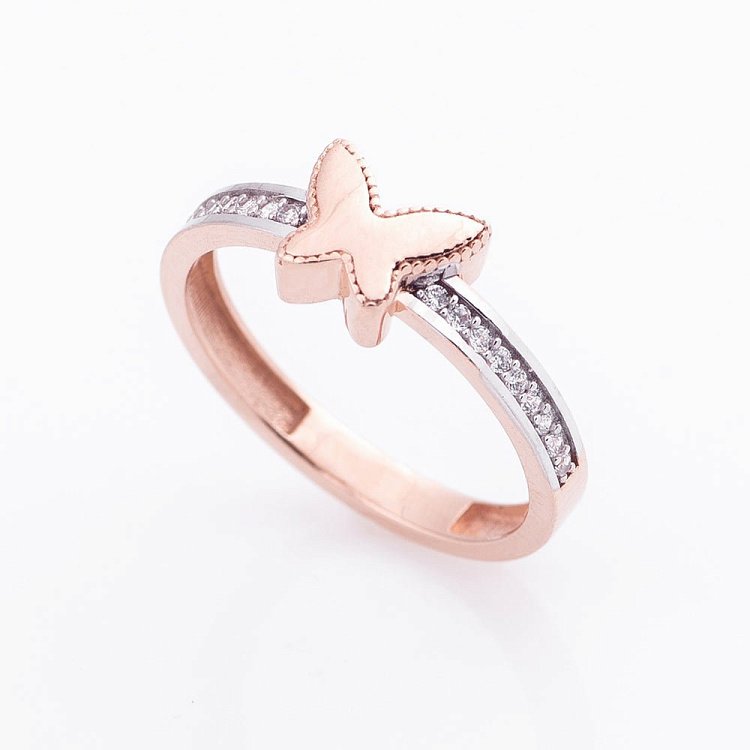 Золота каблучка "Метелик" (фіаніти) к05019 від ювелірного магазину Онікс