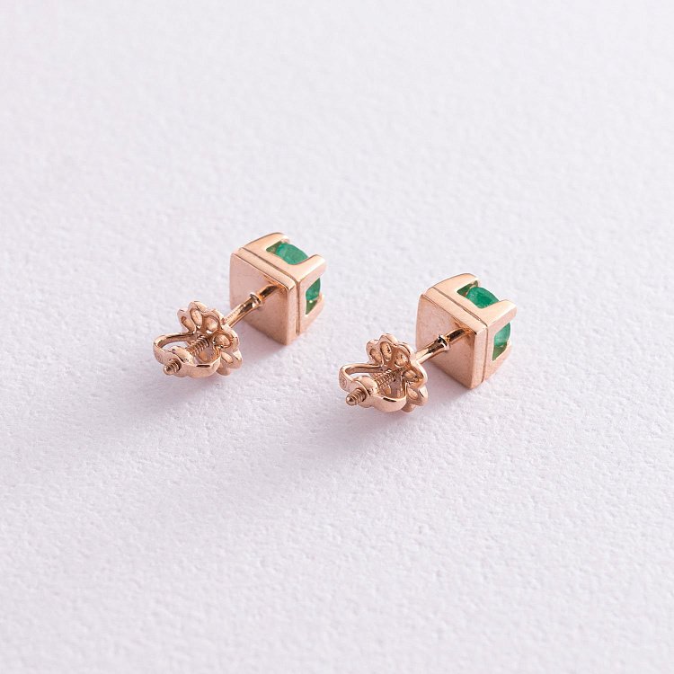 Золотые серьги - пусеты "Фиби" с изумрудами 23179 от ювелирного магазина Оникс - 3