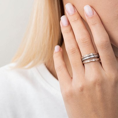 Золотое тройное кольцо с фианитами к02643 №2