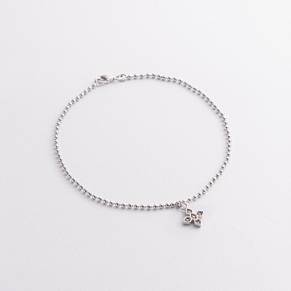 Серебряный браслет "Клевер" на ногу (фианиты) 141802