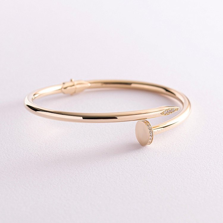 Золотой браслет "Гвоздь" с фианитами б02953 от ювелирного магазина Оникс - 2