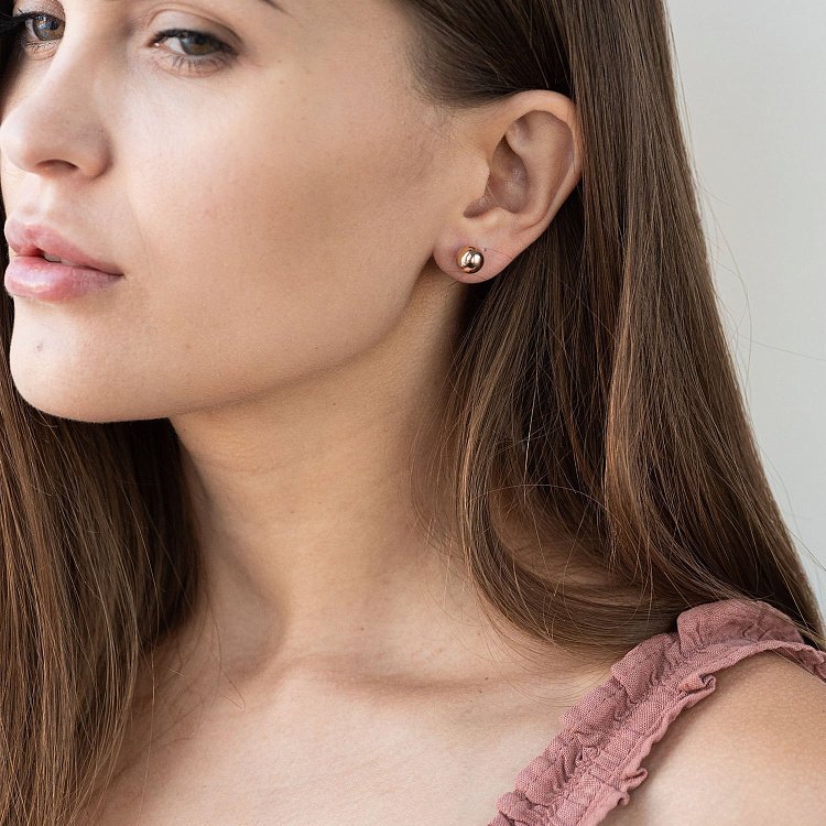 Золотые серьги - пусеты "Шарики" (0.8 см) с06957 от ювелирного магазина Оникс - 1