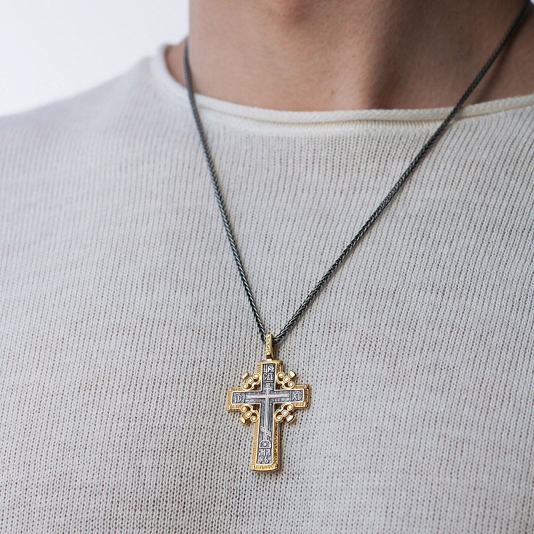 Серебряный крест с позолотой "Голгофский крест" 131627 от ювелирного магазина Оникс - 1