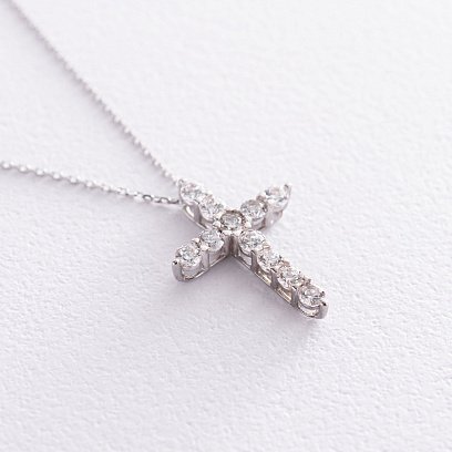 Колье "Крестик" в белом золоте (фианиты) кол01815 №4