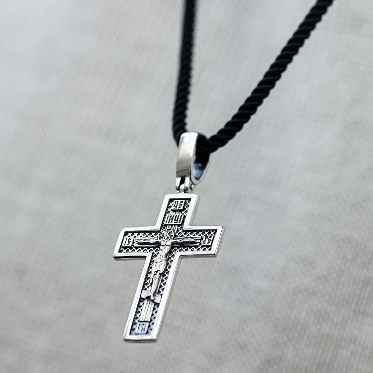 Серебряный крест "Распятие. Спаси и Сохрани" (на укр. языке) кду-16 от ювелирного магазина Оникс - 3