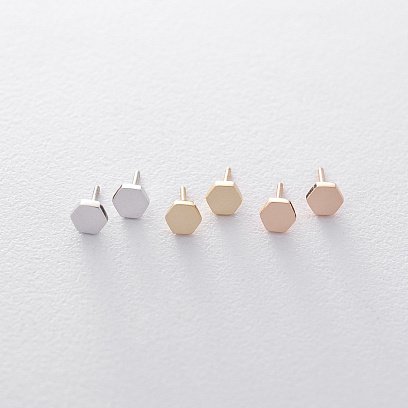 Золоті сережки  пусети "Шестикутники" с06185 №3