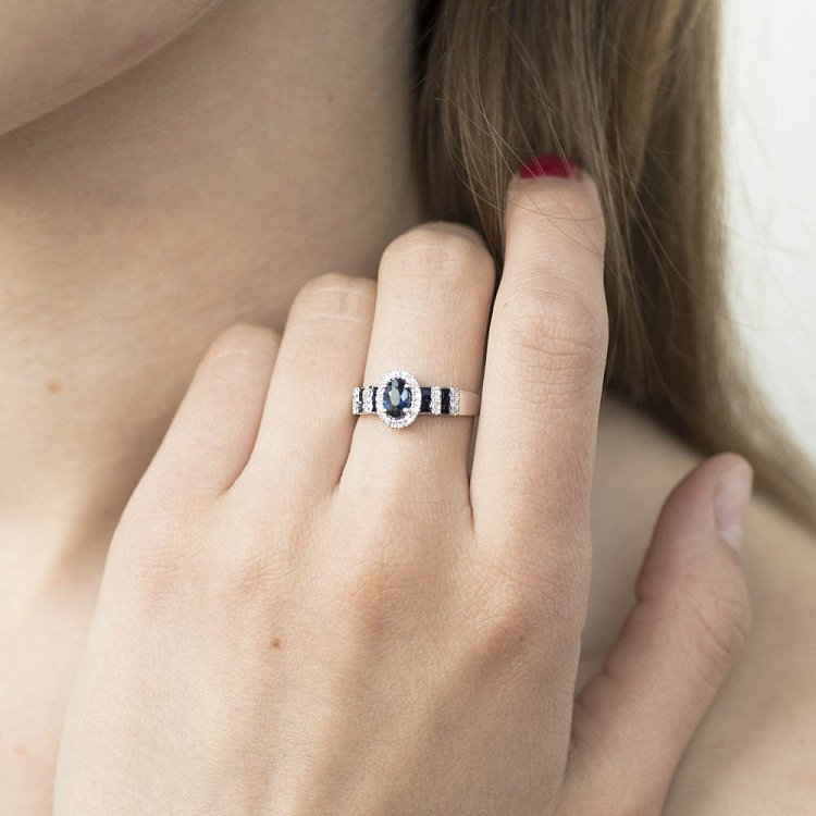 Золотое кольцо (сапфир, бриллиант) кб0181he - 3 Золотое кольцо (сапфир, бриллиант) кб0181he от ювелирного магазина Оникс - 3