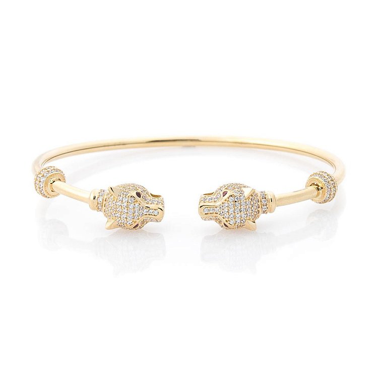 Золотий браслет "Дві пантери" (фіаніти) б03478 від ювелірного магазину Онікс - 3