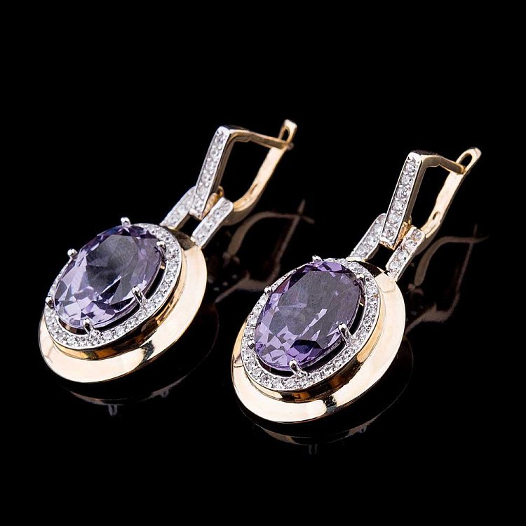 Золоті сережки з александритом і фіанітами с03721 від ювелірного магазину Онікс - 3