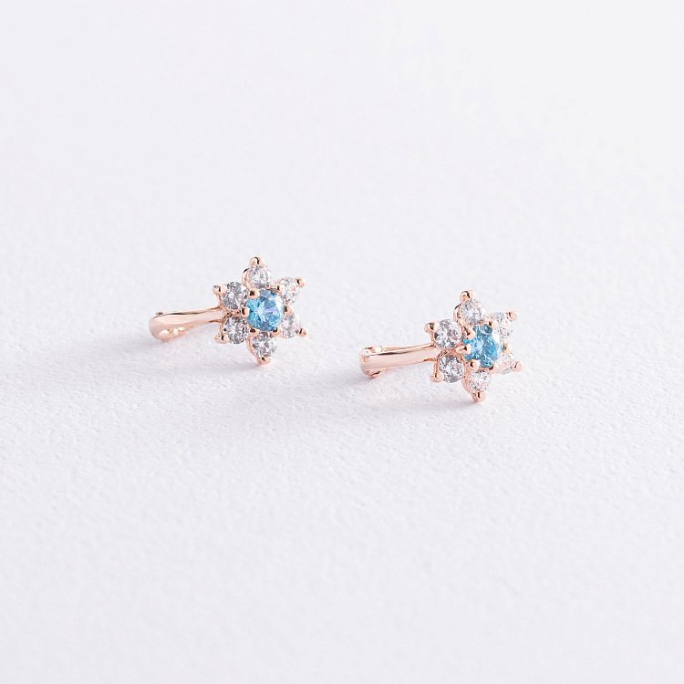 Золотые детские серьги "Цветочки" с фианитами с03530 от ювелирного магазина Оникс